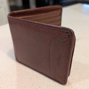 L.L. Bean Mens Bi-fold Wallet - Brown Leather & Plaid Lined